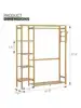 Magshion Bamboo Clothing Garment Rack Freestanding Clothes Coat Hanger Closet Organizer with Shelf for Shoe or Storage B 3