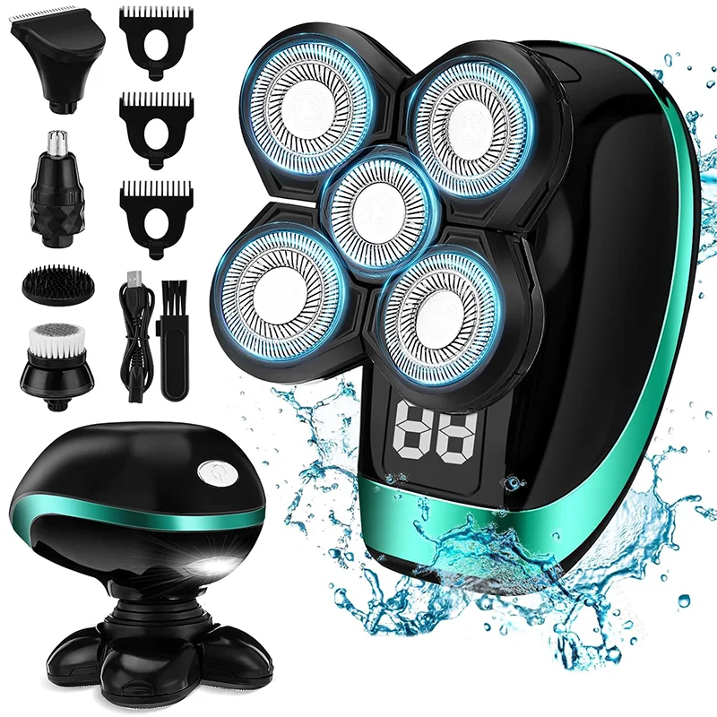 Electric Shaver 5-in-1 Professional Waterproof Beauty Set Men's LCD Rechargeable Beard Bald Head Shave
