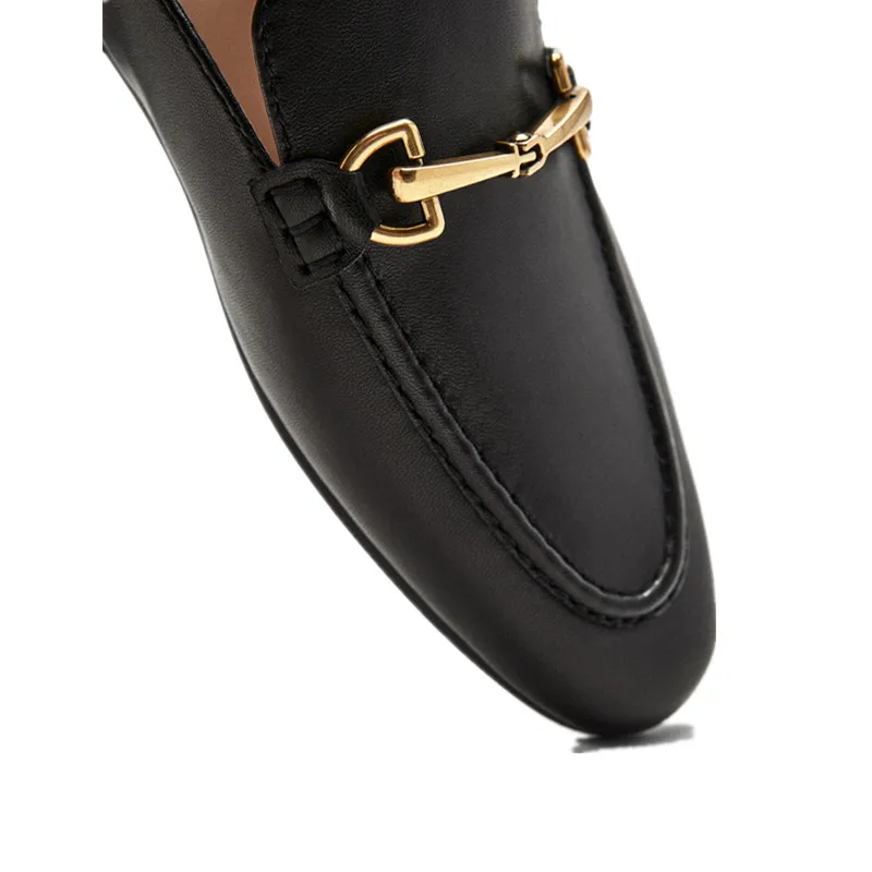 Jenny&Dave French Flat Shoes Women Fashion Genuine Leather Mule Shoes Vintage Horsebit Buckle Office Lady Lofer Shoes