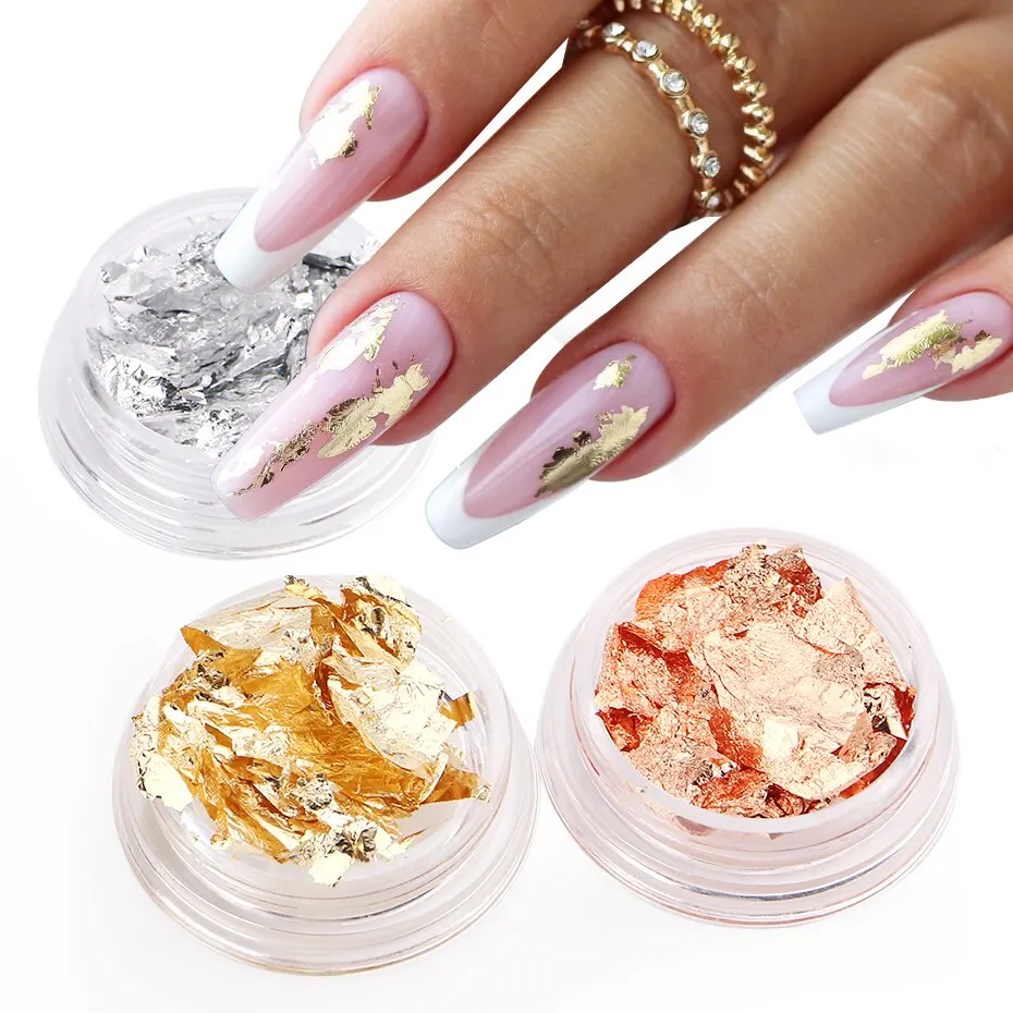 Pink and Gold Foil Nails