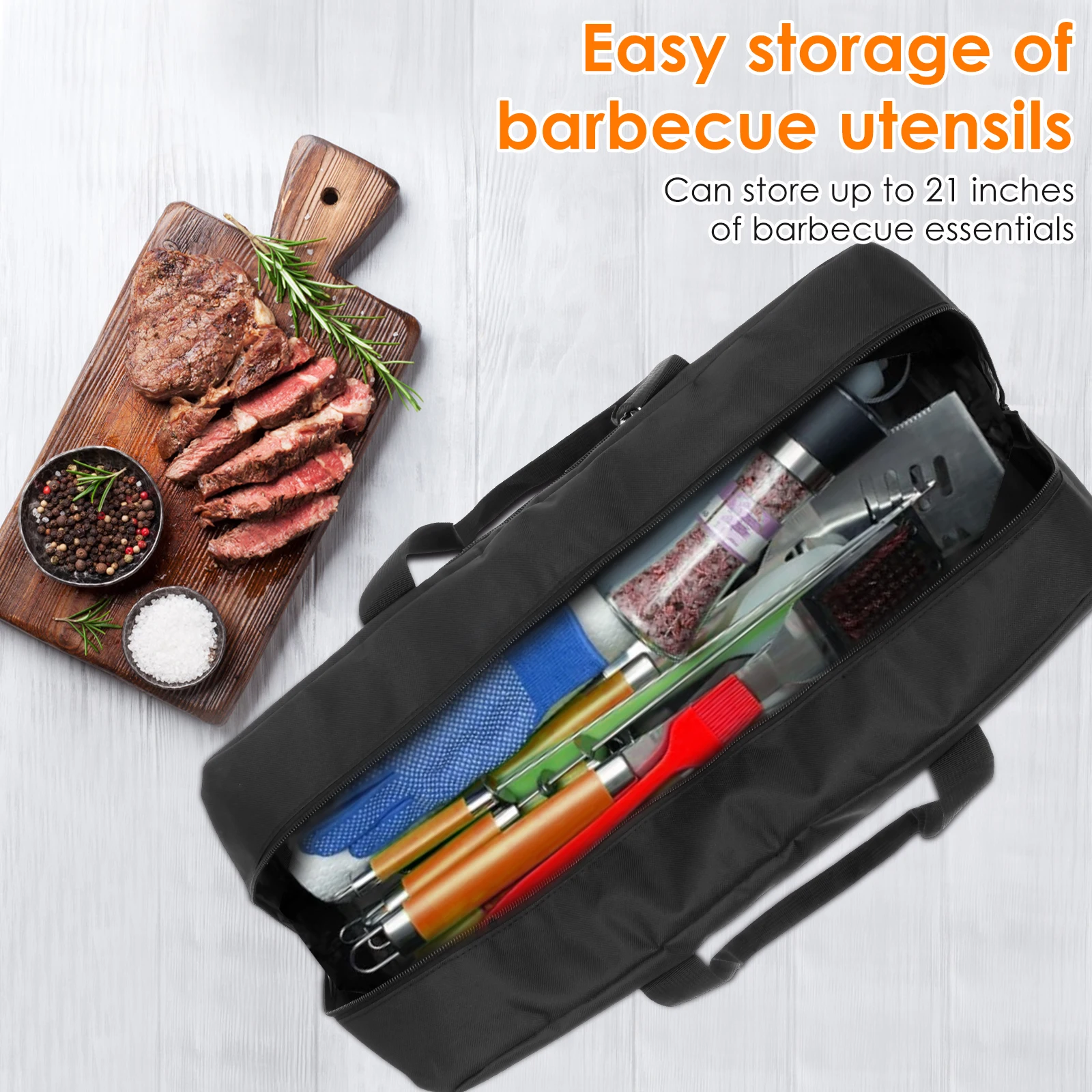 Grill Tool Storage Bag Oxford Cloth Large Capacity Portable BBQ Tool Storage Bag with Pockets and Handles for Outdoor Grilling