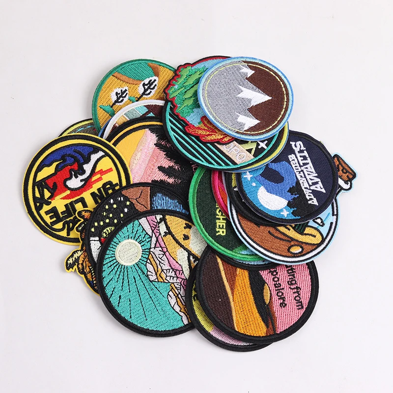 Wilderness Camping Scenery Patches Badges Embroidery Patch Applique Ironing Clothing Sewing Supplies Decorative circular flower patch stickers,camping patches