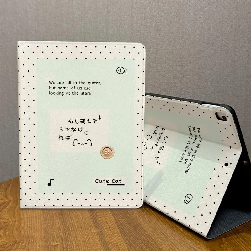 Chic Black and White Polka Dot Kitten iPad Case - Book Style Tri-Fold Cover