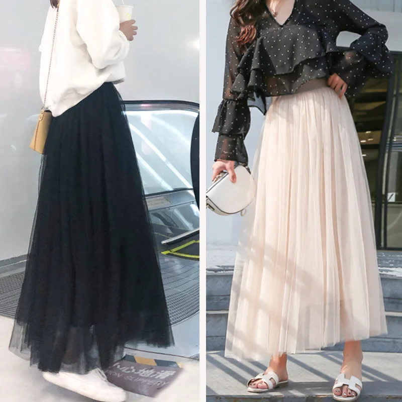aliexpress.com - Maxi Long Tulle Skirt Women 2022 High Waist Ball Gown Skirts Spring Summer Elastic Waist Adult Tutu Skirts Jupe Longue