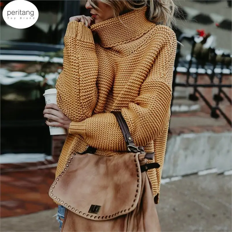

Pullover Women Sweaters Fashion 2023 Turtleneck Oversized Knitted Sweater Warm Winter Long Tops Pull Femme Hiver