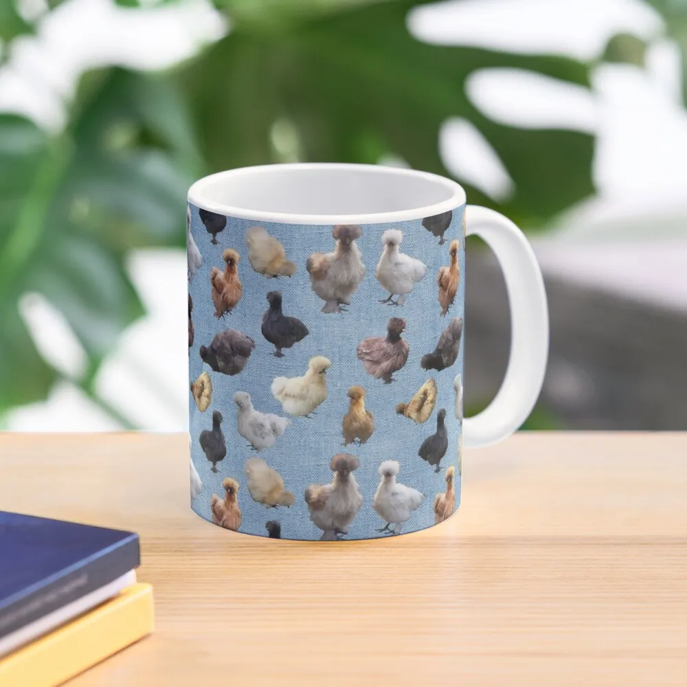 

Farmhouse Silkie Bantams on Blue Burlap Hessian Coffee Mug Funnys Cups Free Shipping Cups Sets Breakfast Cups Mug
