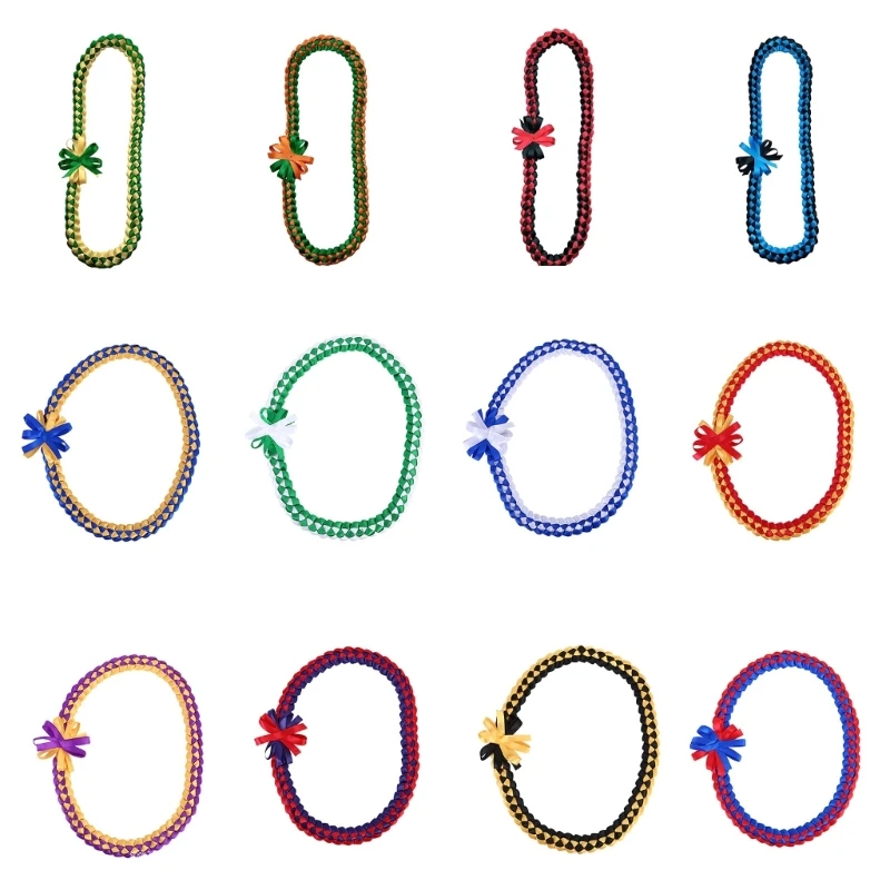 

Colorful Ribbon Garlands Graduation Necklace with Woven Bowknot Smooth Fabric Rope Dress Decoration