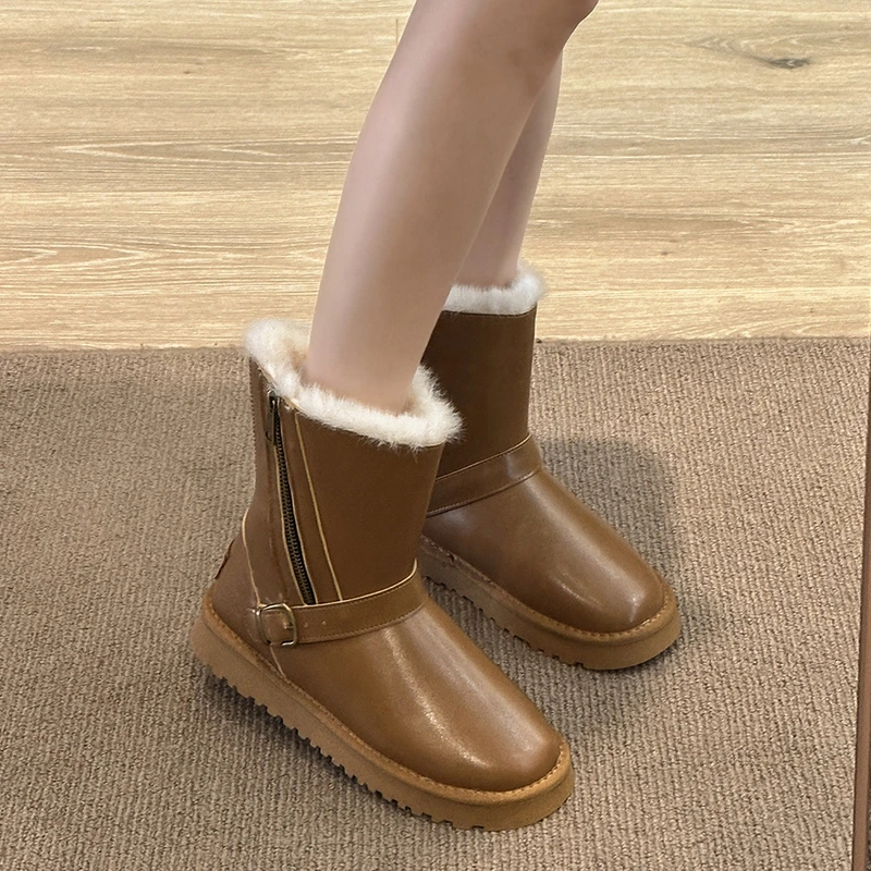 Winter Fur Boots Warm Long Boots Waterproof Platform Boots Stylish Long Snow Boots for Women Luxury Leather Chelsea Boots