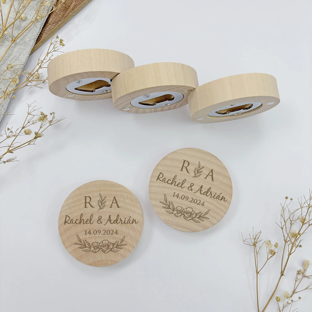 Beer Bottle Opener Keychains Personalized Wedding Favors Custom Wooden Fridge Magnet Guest Souvenir Gift Burlap Bag