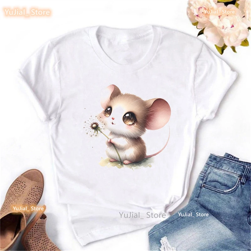 Maus Wunsch Löwenzahn Druck T-Shirt Mädchen Kawaii Kleidung Sommer Mode Tops T-Shirt Frauen Harajuku Shirt – Detail 11