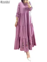 Elegant Floral Printed Muslim Dress Female Fashion Abaya Kaftan 4