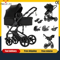 Poussette légère 3-en-1 pour bébé, convertible (assis et inclinable) avec panier de rangement, siège auto inclus, système de voyage pour nouveau-né, idéale pour les voyages en avion et les longs trajets, poussette pliable. 1