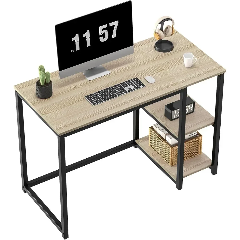 Computer Desk 40 inches with 2-Tier Shelves Sturdy Home Office Desks with Large Storage Space Modern Gaming Desk Study Writing