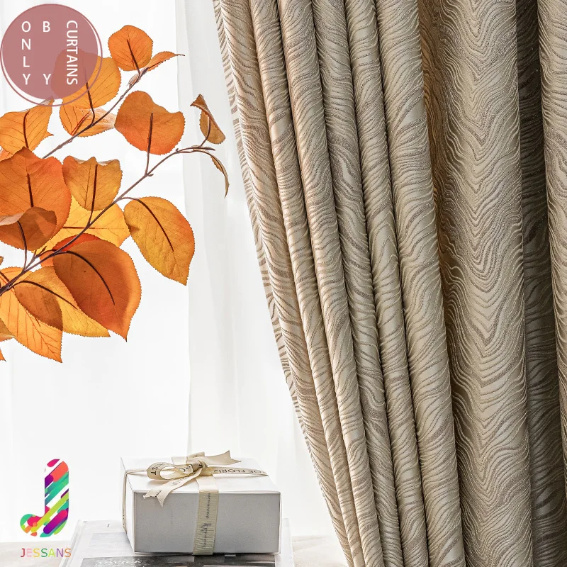 

New thick high-precision black-out curtains luxury high-end home decoration floor curtain soft fabric finished curtain customize