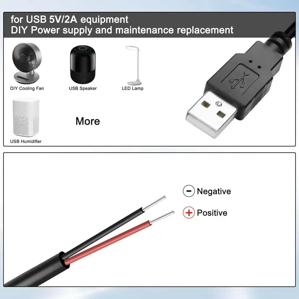 DC 2핀 USB 전원 케이블 USB 암수 2핀 베어 와이어 충전 코드 커넥터 DIY 5V/LED 데스크 램프/USB 팬/LED 스트립용