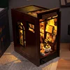 DIY Book Nook Wooden Miniature Model Kit Detective Agency Casa Bookend With Light 3D Puzzle Bookshelf Home Decor Friends Gifts 3