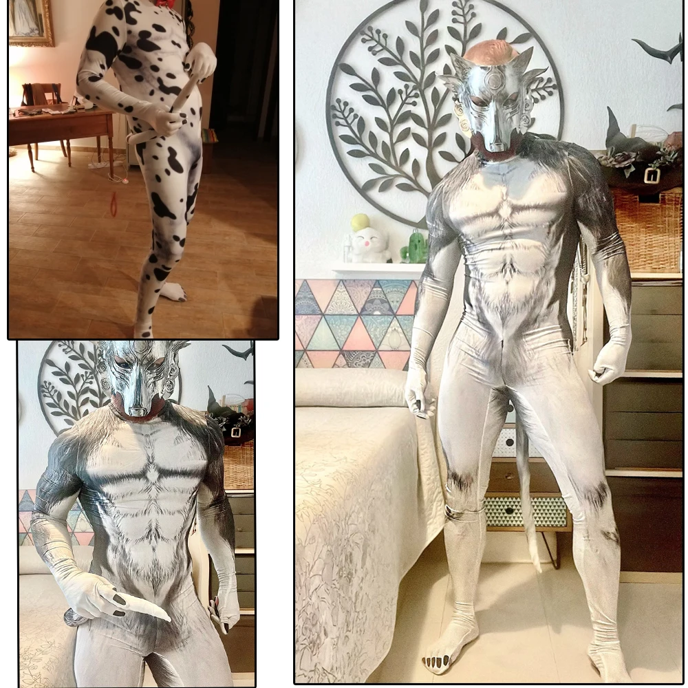 Wolf Husky cosplay costume Petsuit Animal Clothes with Tail for Halloween Party Role Play