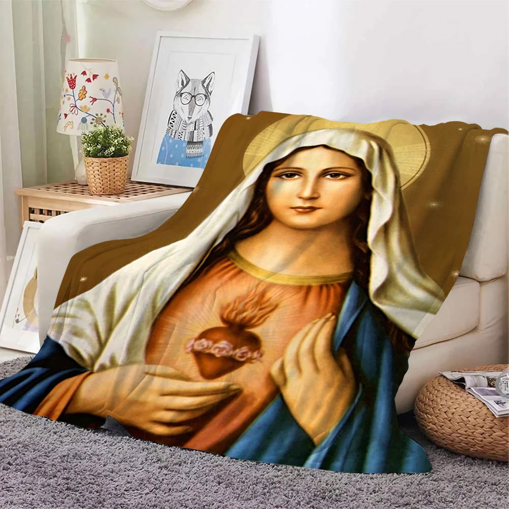 

CLOOCL Harajuku Flannel Blanket Virgin Mary Pattern 3D Printed Christian Faith Blanket Throw Blanket Winter Warm Household Items