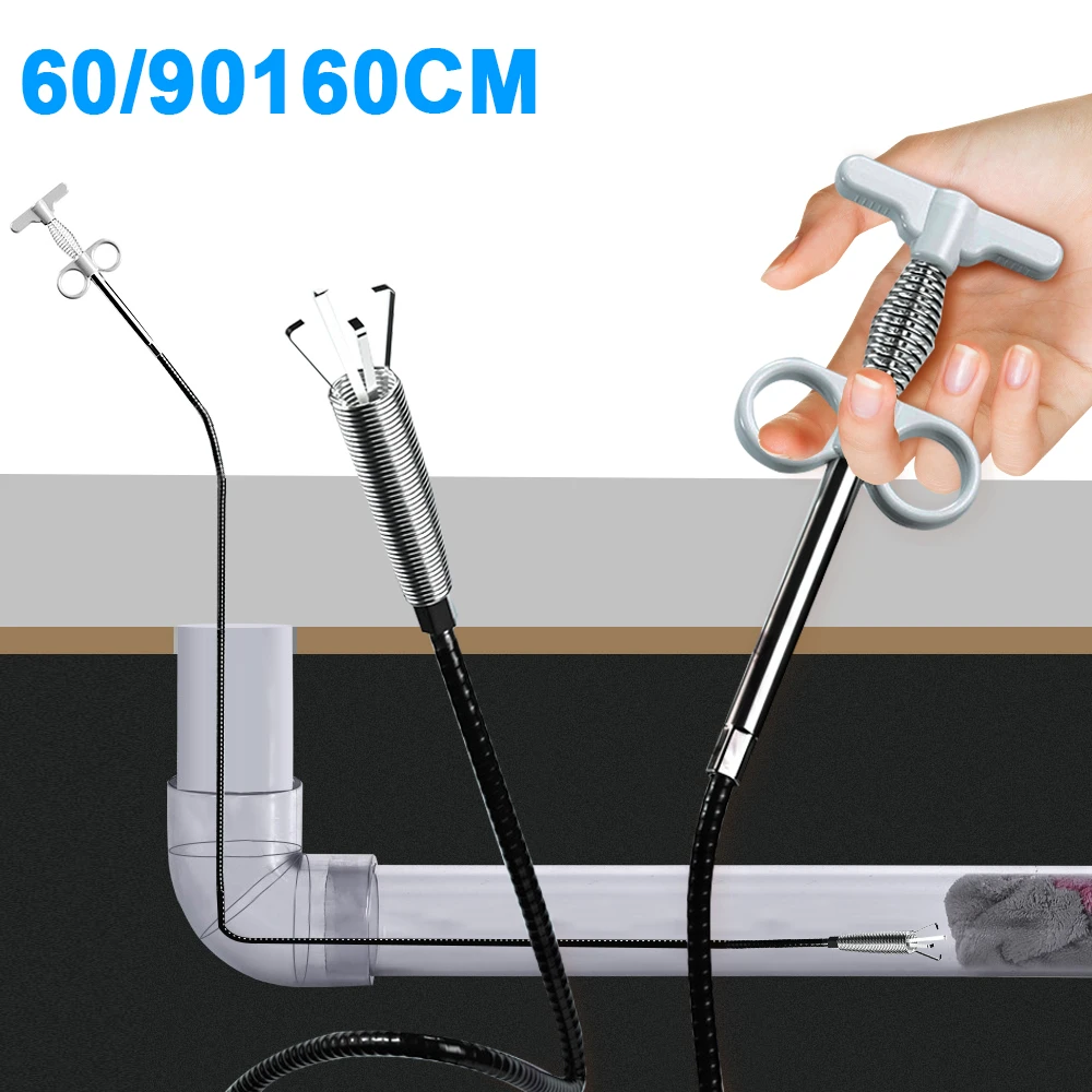 60/90/160mm Sewer Pipe Unblocker Snake Spring Pipe Dredging Tool For Kitchen Bathroom Hair Sewer