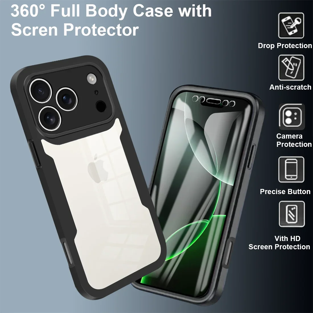 Custodia Trasparente a Protezione Completa 360 per iPhone 17 16 15 Pro Max 14 12 13 11 Pro Max con Bumper Morbido per Schermo Frontale - immagine 2