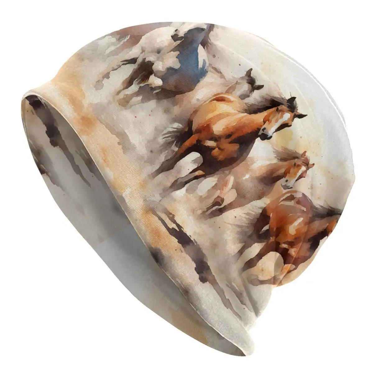 Herd White Brown Horses Sport Thin Beanie Caps Galloping Horses Skullies Berretti Berretti Da Sci Soft Bonnet Hats