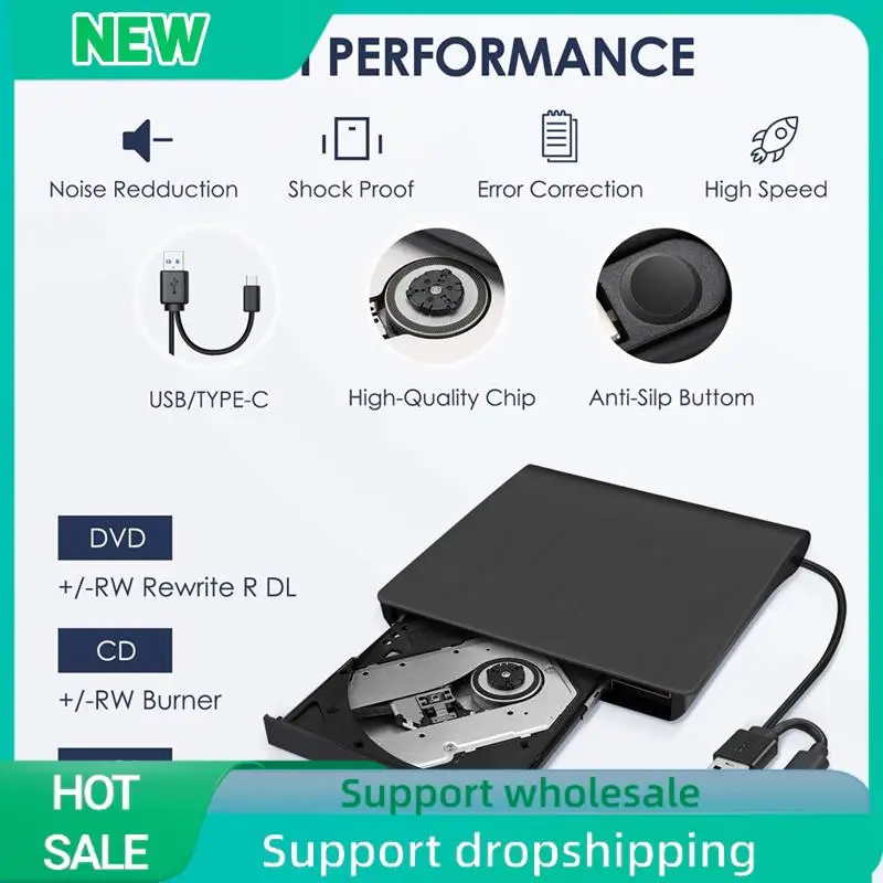 Solid External CD DVD +/-RW Drive, USB 3.0 & USB-C Portable CD & DVD ROM Burner Player Reader Writer Rewriter Disc Drive