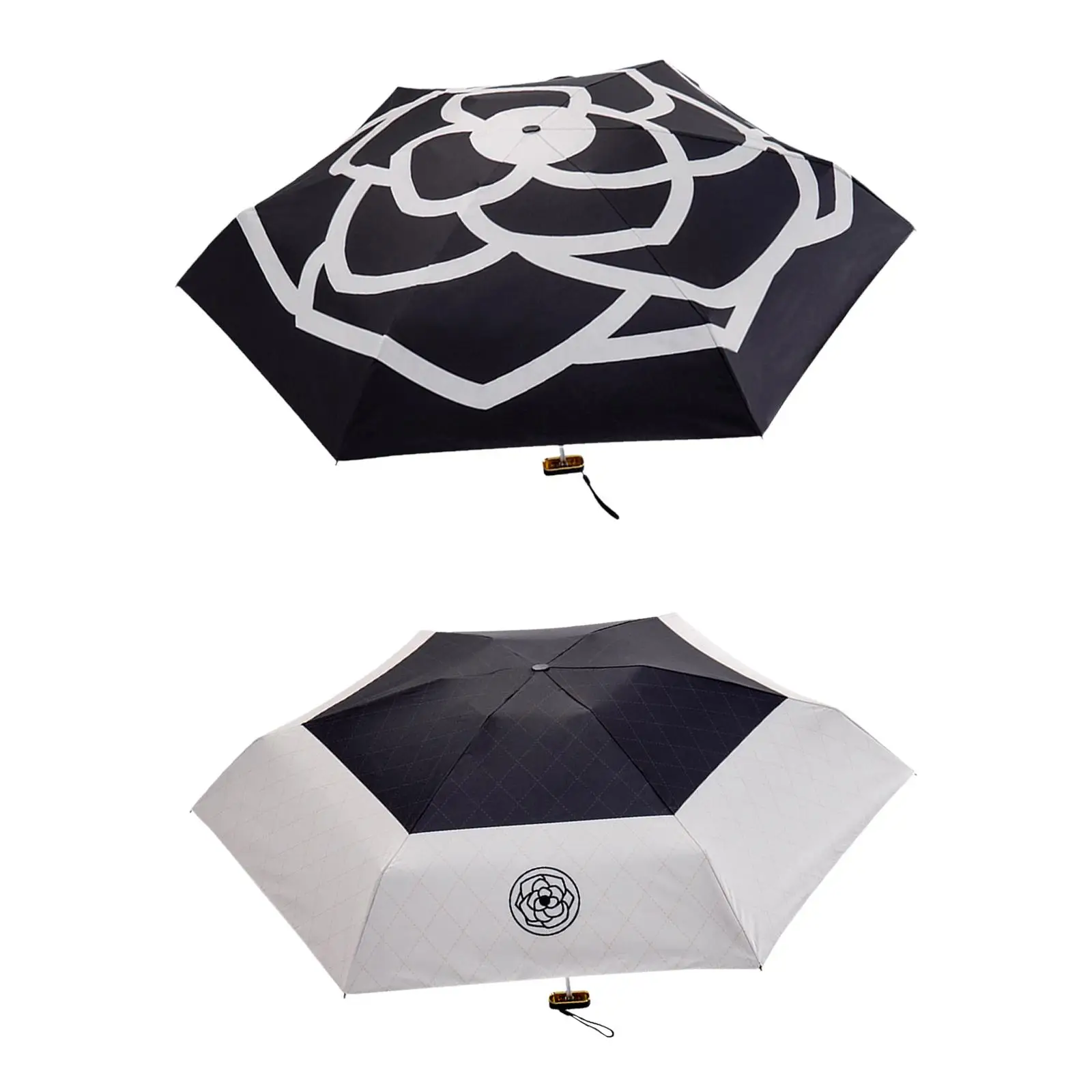 Portable Umbrella Personal Umbrella Outdoor Activities Compact 6 Ribs Camellia For Women Beach Sunny Sun Rain