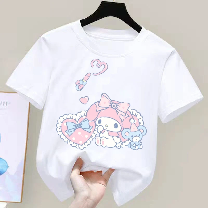 

My Melody Summer Children T-Shirt Sanrio Anime Cartoons Casual Clothes Girl Boy Short Sleeve Tops Kawaii Gift