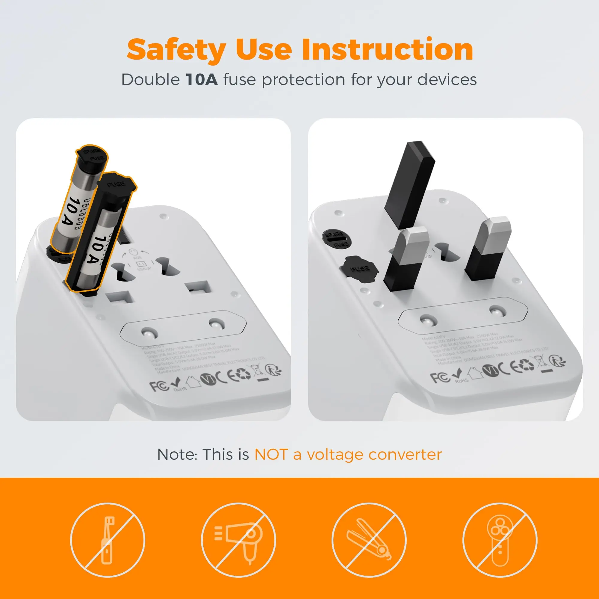 Global Travel Power Adapter with USB and Type C Ports