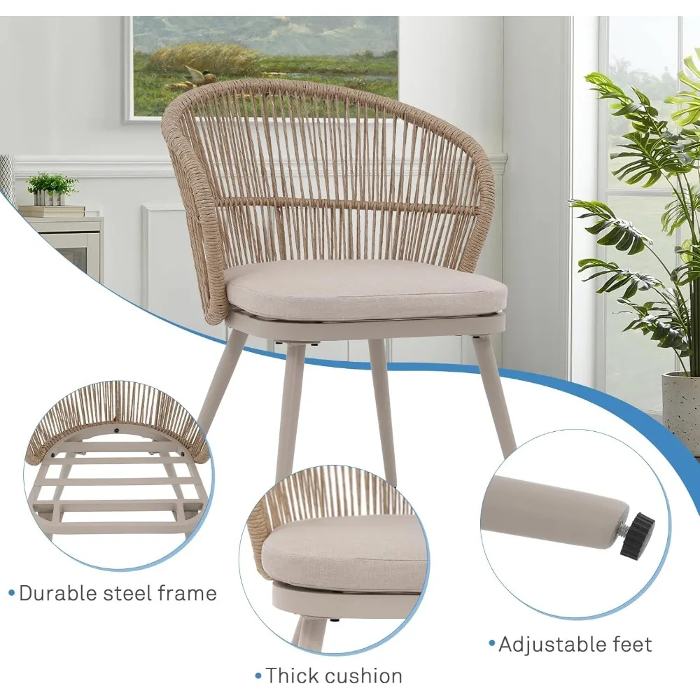 Patio Dining Chairs Set of 2, Outdoor Balcony Wicker Chairs with Wide Seat and Removable Cushion for Garden, Backyard, De 3