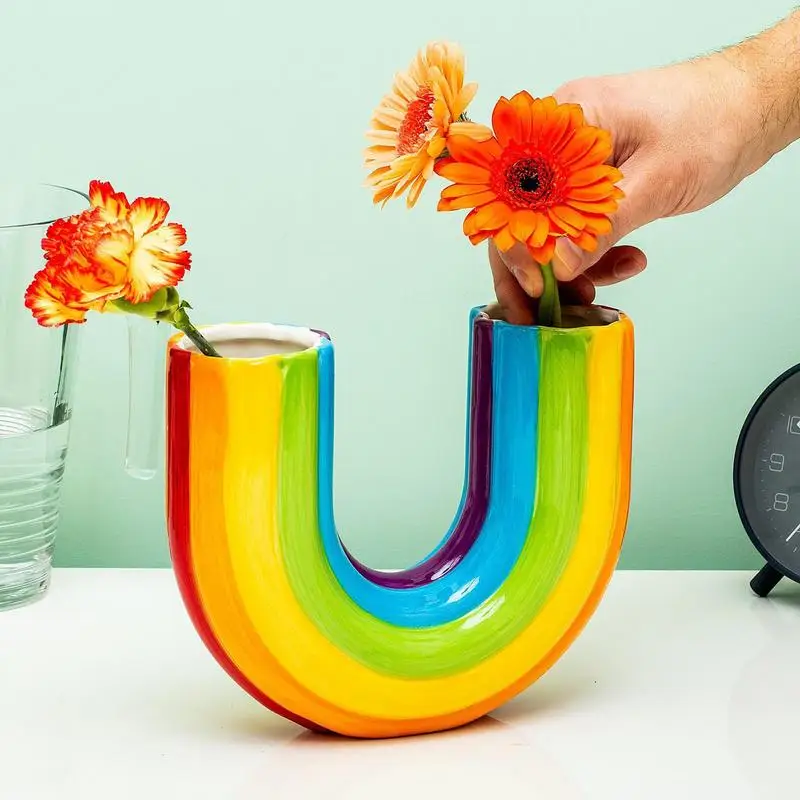 Modern Simple U Shape Vase Creative Rainbow Dried Flower Vase Modern Aesthetic Ornaments Resin Flowerpot For Office Home Decor 2