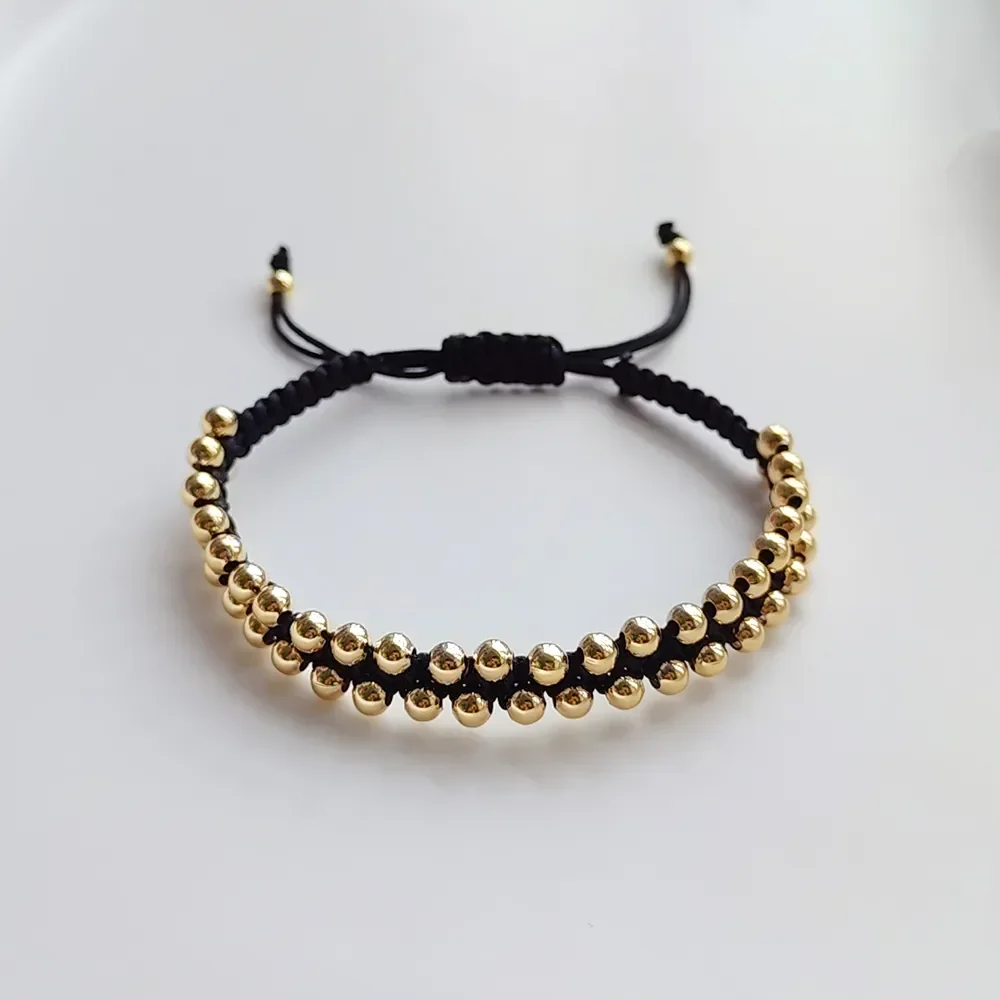 Handmade Braided Bracelet Jewelry Women 4mm Gold Plated Beads Bracelets Bijoux Fashion Pulseras Femme KKBEAD