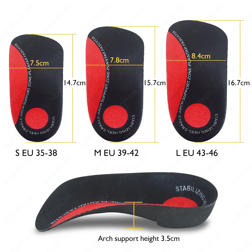 3/4 Flat Feet Insole Severe Orthotic Arch Support Insert Orthopedic Shoes Sole Pads Heel Pain Plantar Fasciitis Men Woman Unisex