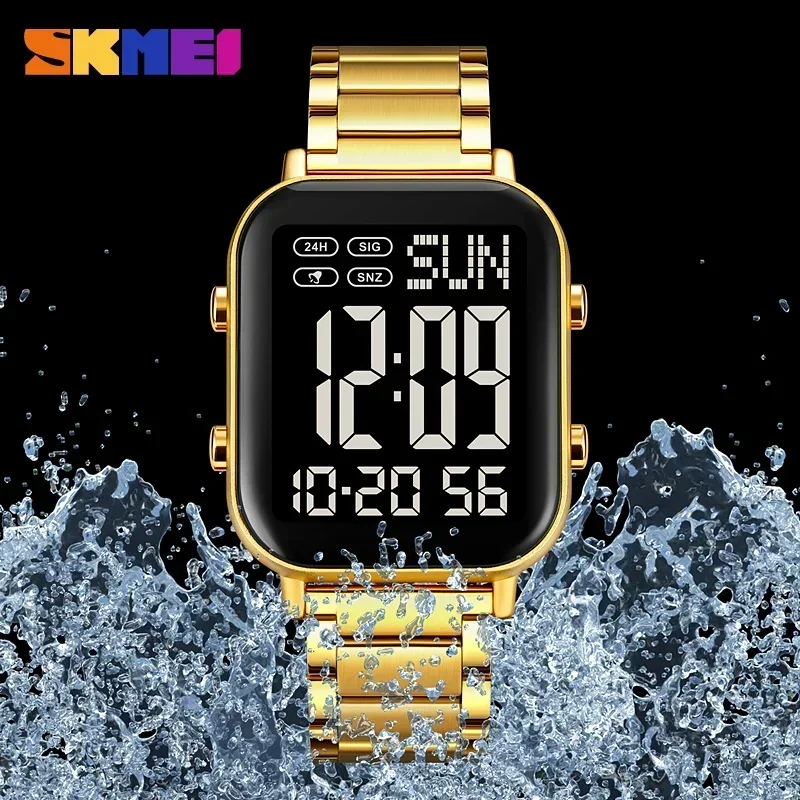 SKMEI 2259 Luxury EL Display Stainless Steel Digital Watch for Men Waterproof Sport Electronic Mens Wristwatch 1859 Reloj Hombre 4