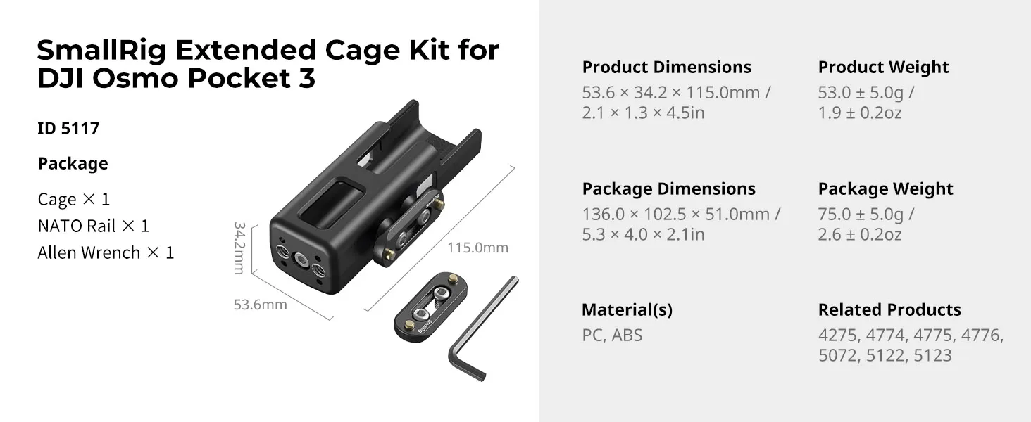 Cage Kit for DJI Osmo Pocket 3, Half Cage Used With the Pocket 3 Battery Handle
