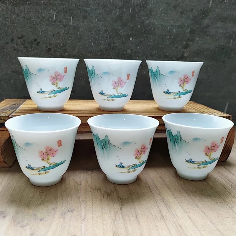 6pcs/40ml Japanese Ceramic Tea Cup Set Retro White Porcelain Tea Bowl Sake Cups Coffee Mug Household Handmade Master Cup