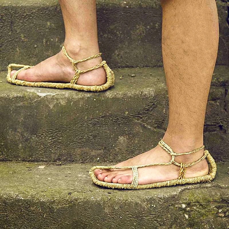 Sandalias medievales de paja para hombres adultos, zapatos hechos