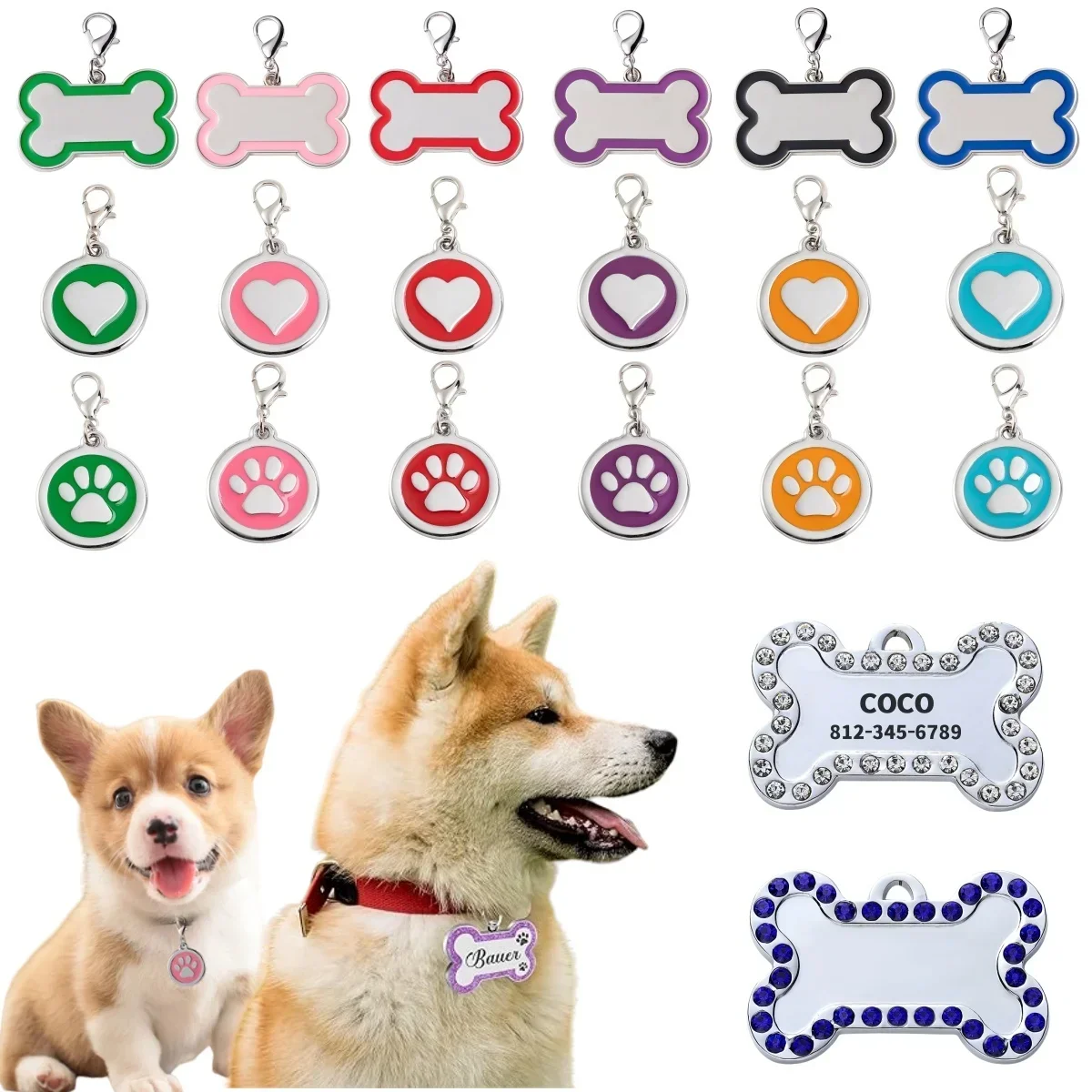 Pet ID Tags Dog ID Tag Personalized Gorgeous Small Medium Footprint Custom Name Tag Plate Collar Accessories