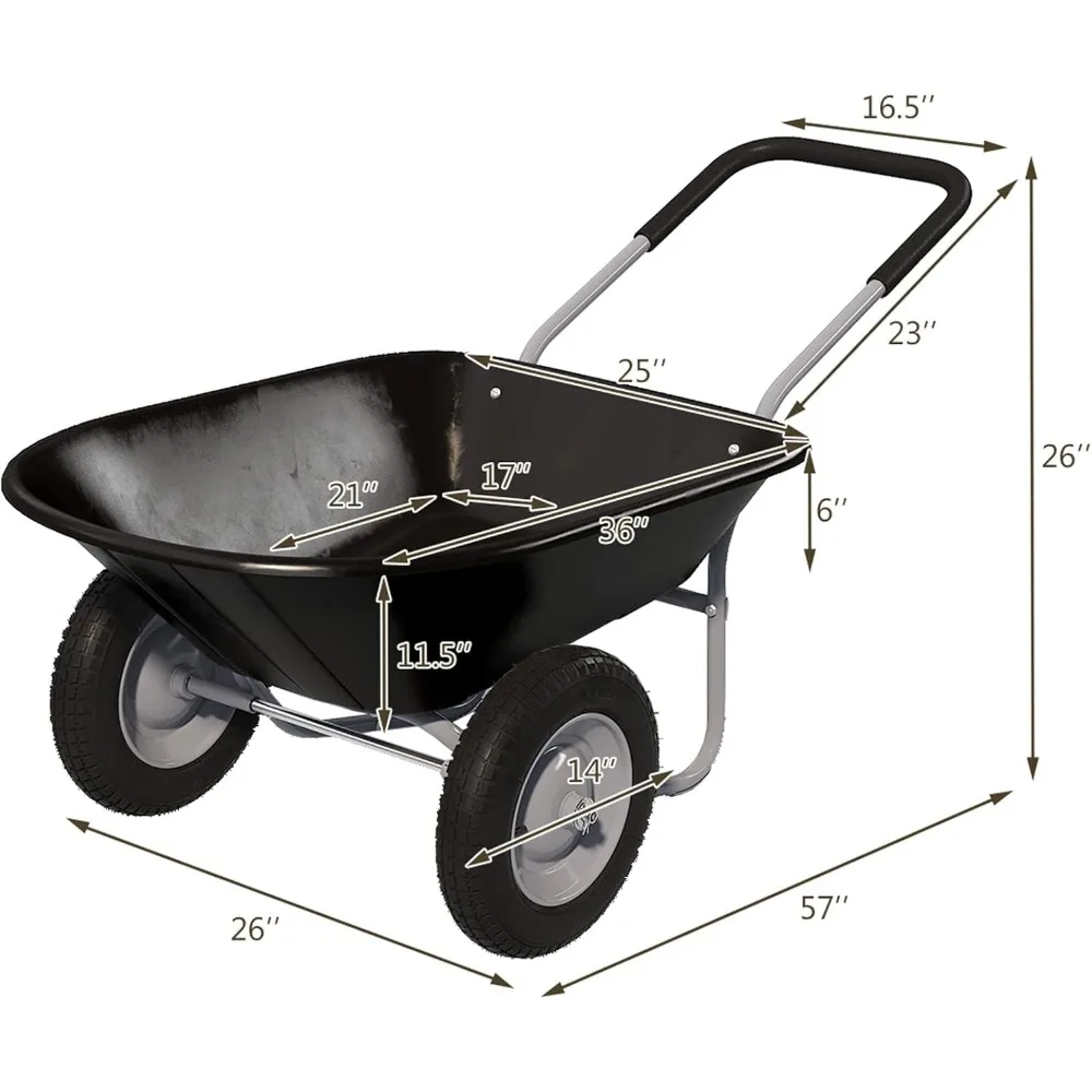 ARNOT Enlarged 2-Wheel Wheelbarrow, Easy Loading and Dumping Garden Cart, Heavy Duty Utility Dump Cart for Outdoor Lawn Yard
