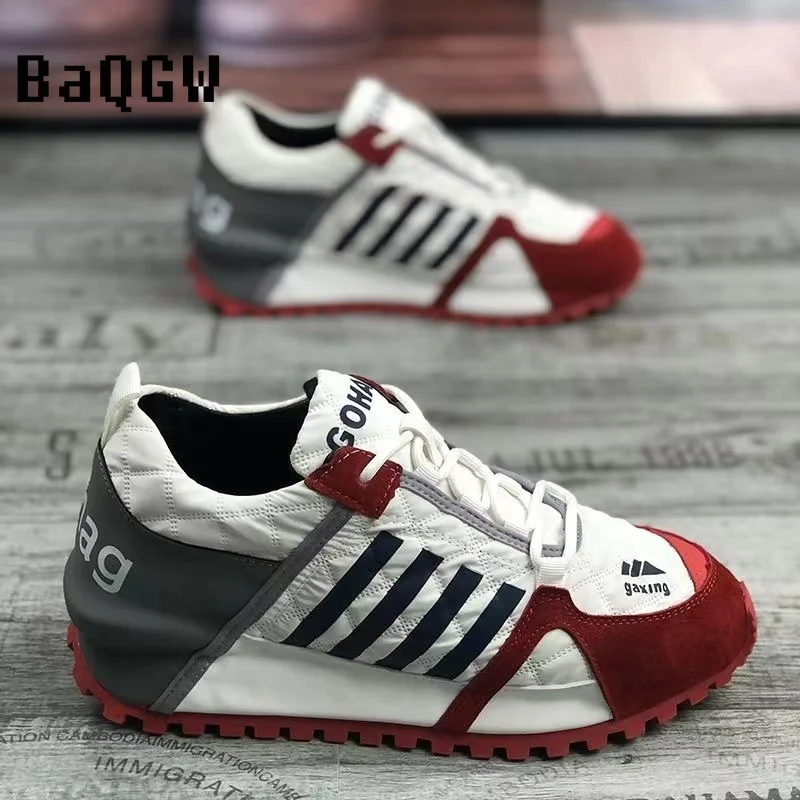 Gestreiftes Design Männer Chunky Sneakers Mode Brief Casual Leder Stoff Obermaterial Erhöhte interne Abdeckung Boden Plattform_voghion.com