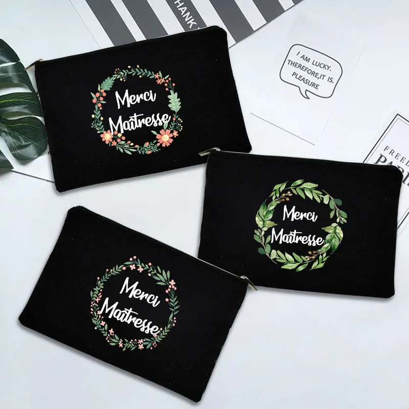 

Merci Maîtresse Print Teacher Best Gifts Women Cosmetic Bag Travel Make Up Case Female Storage Pouch Toiletries Organizer Pencil