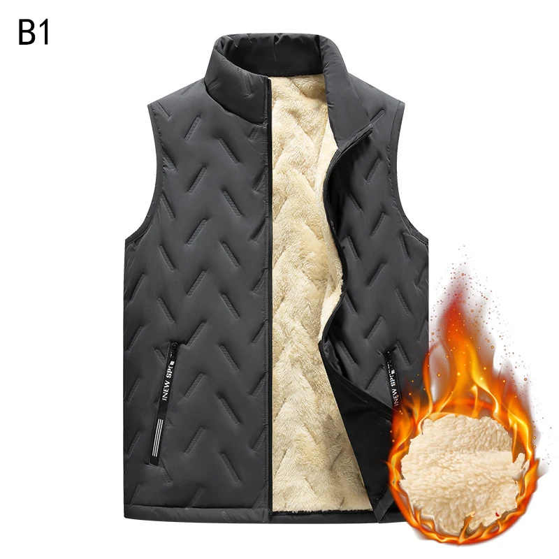 Men Thicken Stand Collar Vest Winter Plush Warm Sleeveless Zipper Coats Vest Korean Fashion Male Waistcoat Oversized Jackets