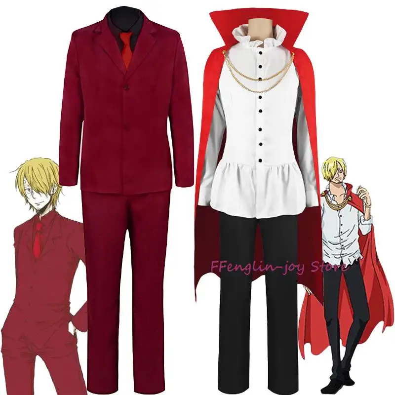 

Sanji Cosplay Costume Shirt Long Pants Cloak Set Fantasy Red Uniform Set Halloween Carnival Party Cosplay Disguise Clothing