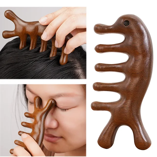 Massage Comb Head Massager Sandalwood Five Tooth Comb Whale Comb Scalp Scraping Massager Body Massage Tool Neck Massager 1pc