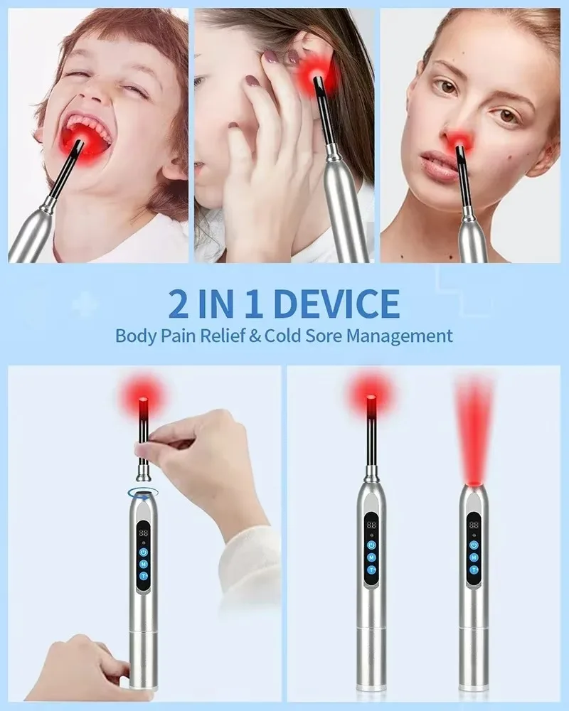 660nm 850nm Red Light Therapy Cold Sore Device For Mouth Sores Treatment Near Infrared LED Light Therapy Machine Skin Care Wand