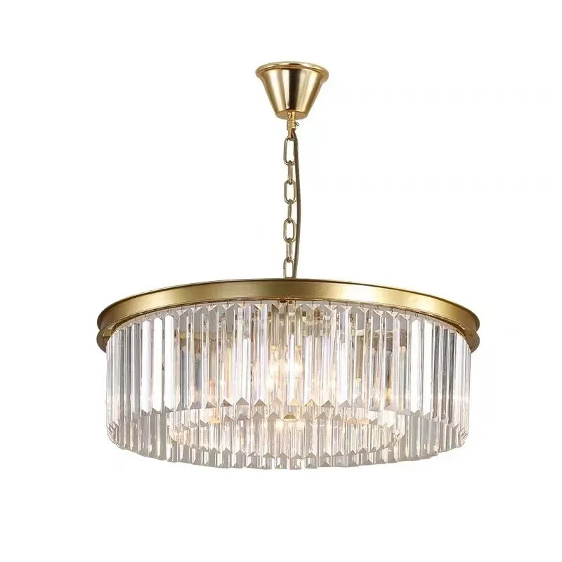 American Retro Gold Black Metal E14 Led Pendant Lights Chain Hanging Lustre K9 Clear/amber/gray Crystal Loft Chandelier