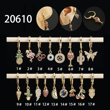 1Piece Fruit Ice Cream Dangle Earrings for Women Jewelry Stainless Steel Eye Cherry Long Hanging Earrings for Teens - Thumbnail 2