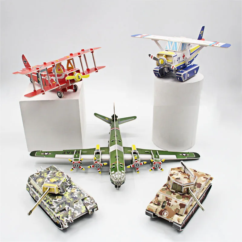 Kids DIY Military Aircraft Tank Paper Puzzle 3D Jigsaw Assembled Handmade Educational Toys