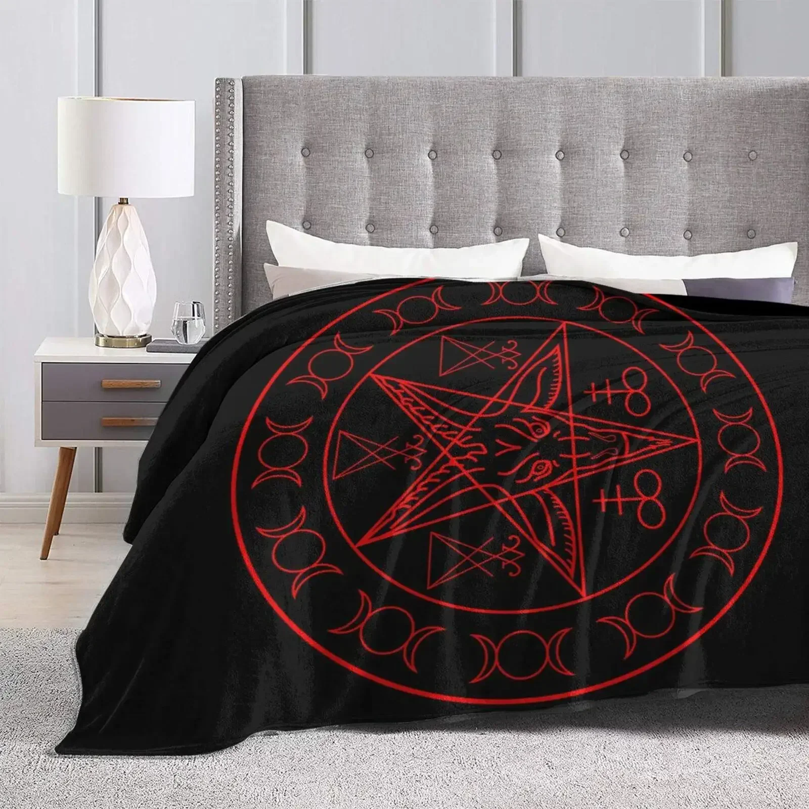 Satanic Wiccan Symbols Goat Blanket,Soft Cozy Plush Flannel Throw Blanket for Men Woman Adults Luxury Warm Blanket Home Decor 3