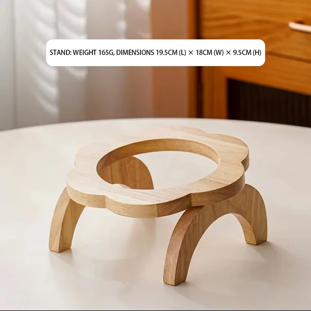 Pet Ceramic Bowl/Stainless Steel Bowl and Wooden Bowl Stand Set, Cat Bowl with Slightly Tilted Stand, Cat and Dog Supplies 4